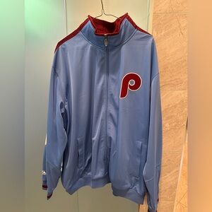 Men's Light Blue Track Jacket with Maroon Accents